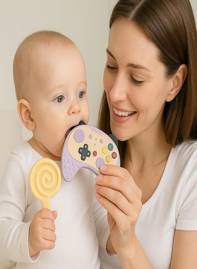 DTR Creation Silicone Baby Teether Pack of 2 | Game Controller & Lollipop Shape | Soft BPA Free Food-Grade Silicone | Easy to Hold | Teether for 0–3 Years Babies - Image 2