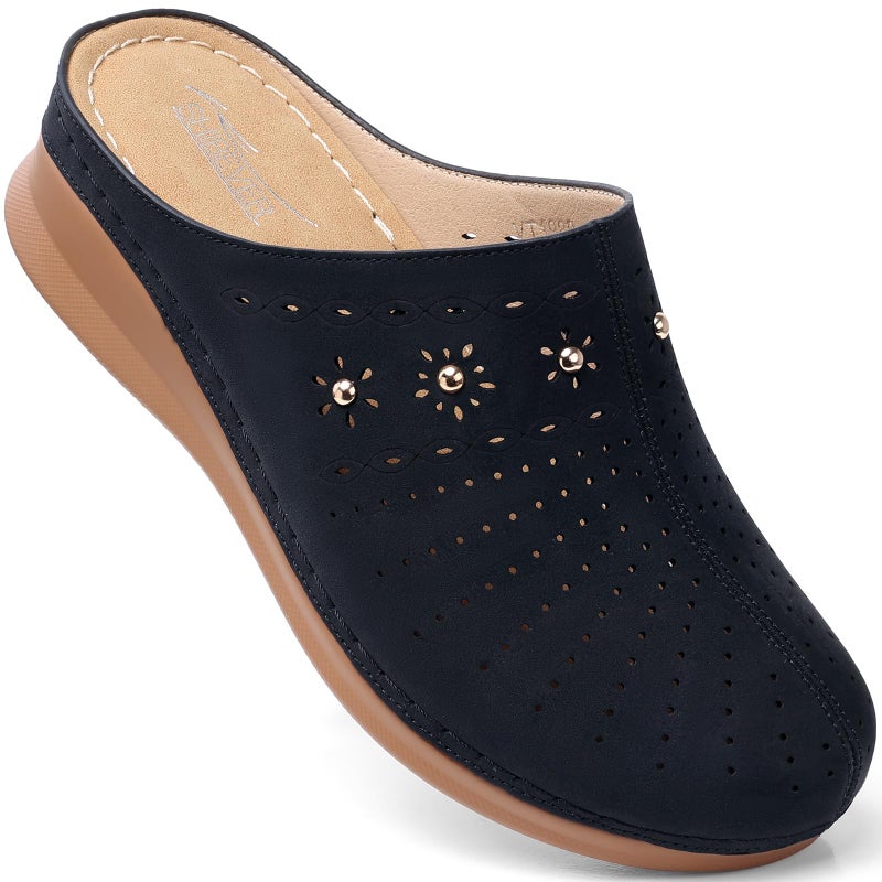 SHIBEVER Clogs for Women Mules Slip-On: Closed Toe Size 7 Summer Dressy Comfortable Womens Clog Mule - Black Wedge Platform Sandals - Image 1