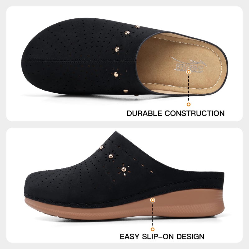 SHIBEVER Clogs for Women Mules Slip-On: Closed Toe Size 7 Summer Dressy Comfortable Womens Clog Mule - Black Wedge Platform Sandals - Image 5