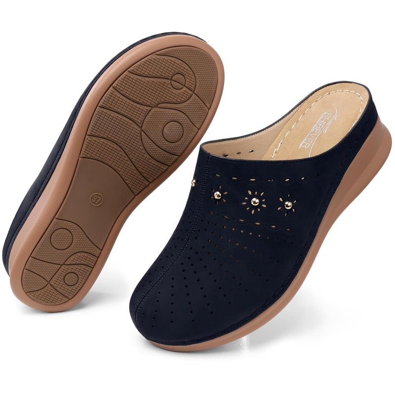 SHIBEVER Clogs for Women Mules Slip-On: Closed Toe Size 7 Summer Dressy Comfortable Womens Clog Mule - Black Wedge Platform Sandals - Image 4