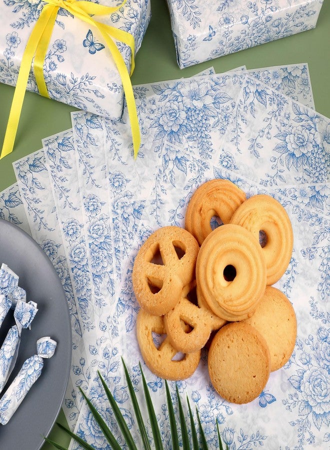 LOAVER 150 Pcs Blue Floral Wax Paper Sheets for Food,Chinoiserie Flower Greaseproof Wrapping Tissue Deli Parchment Baking Paper for Cookies Picnic Sandwich Liners Kicthen Supplies(8.66 x 9.84 Inch) - Image 5
