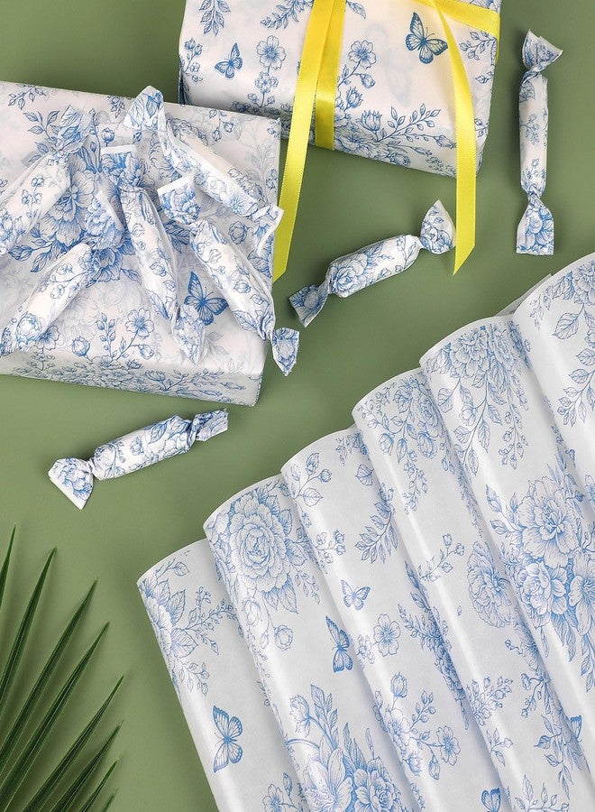 LOAVER 150 Pcs Blue Floral Wax Paper Sheets for Food,Chinoiserie Flower Greaseproof Wrapping Tissue Deli Parchment Baking Paper for Cookies Picnic Sandwich Liners Kicthen Supplies(8.66 x 9.84 Inch) - Image 3