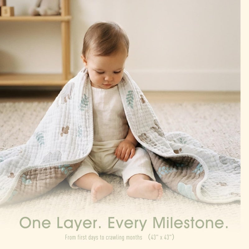 HardNok Ultra Soft Muslin Baby Blanket, A Versatile Swaddle and Bed Blanket for Babies, Toddlers, Boys, and Girls (Forest Elephant 1 Pack). - Image 2