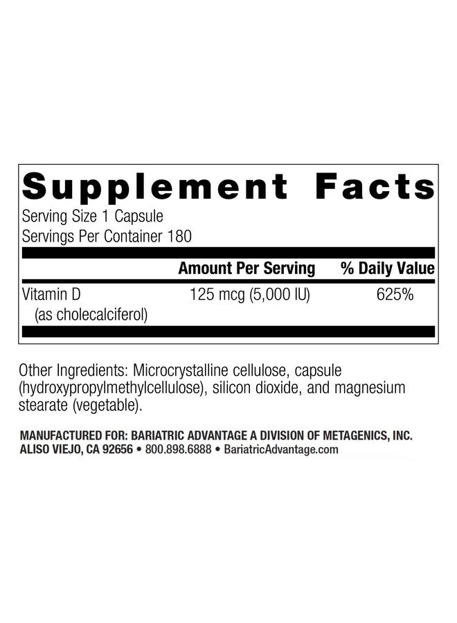 Bariatric Advantage Vitamin D3 5,000 IU - Bariatric Vitamin D Capsules - Water-Miscible - Bone Strength Support* - Easy Swallow Capsule - 180 Count - Image 2