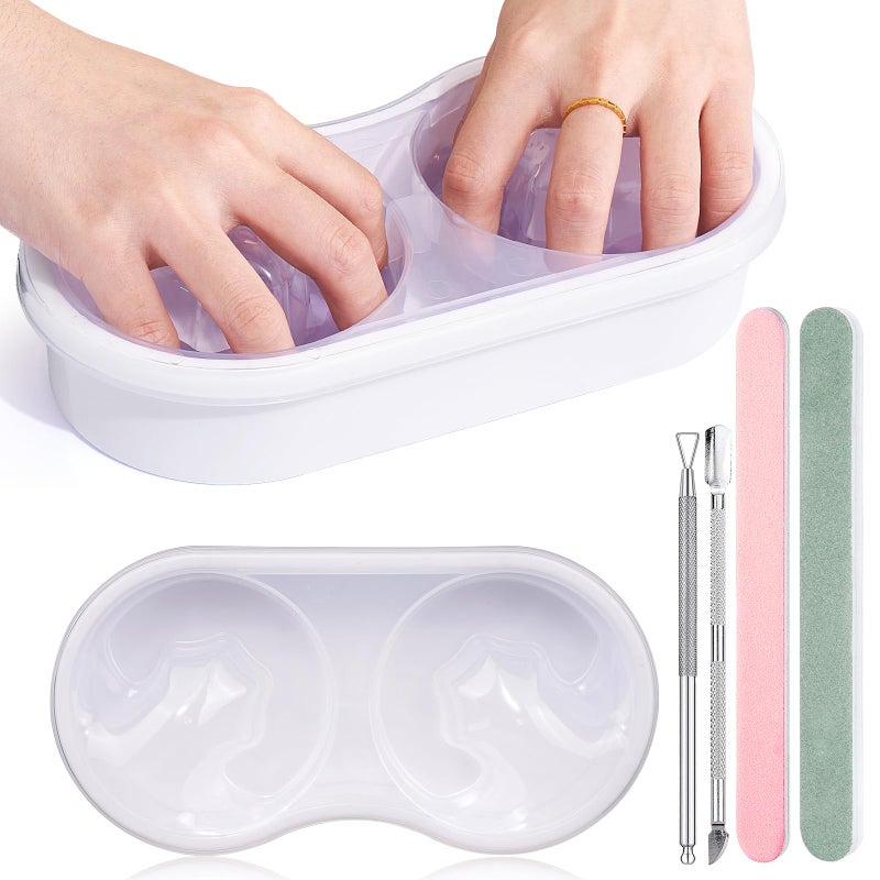 Wilfniee Dual Nail Soaking Bowl Acetone Proof: Soak Off Gel Nail Polish Dip Powder Remover Bowl- Cut the Soaking Time in Half Manicure Bowl for Salon Home (D2-White) - Image 1