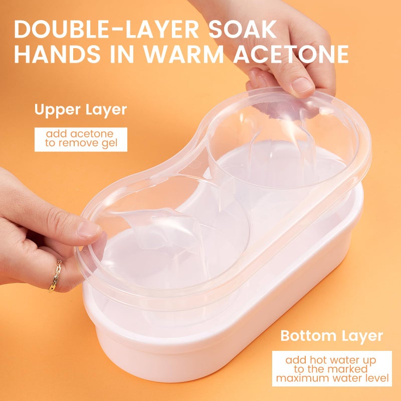 Wilfniee Dual Nail Soaking Bowl Acetone Proof: Soak Off Gel Nail Polish Dip Powder Remover Bowl- Cut the Soaking Time in Half Manicure Bowl for Salon Home (D2-White) - Image 3