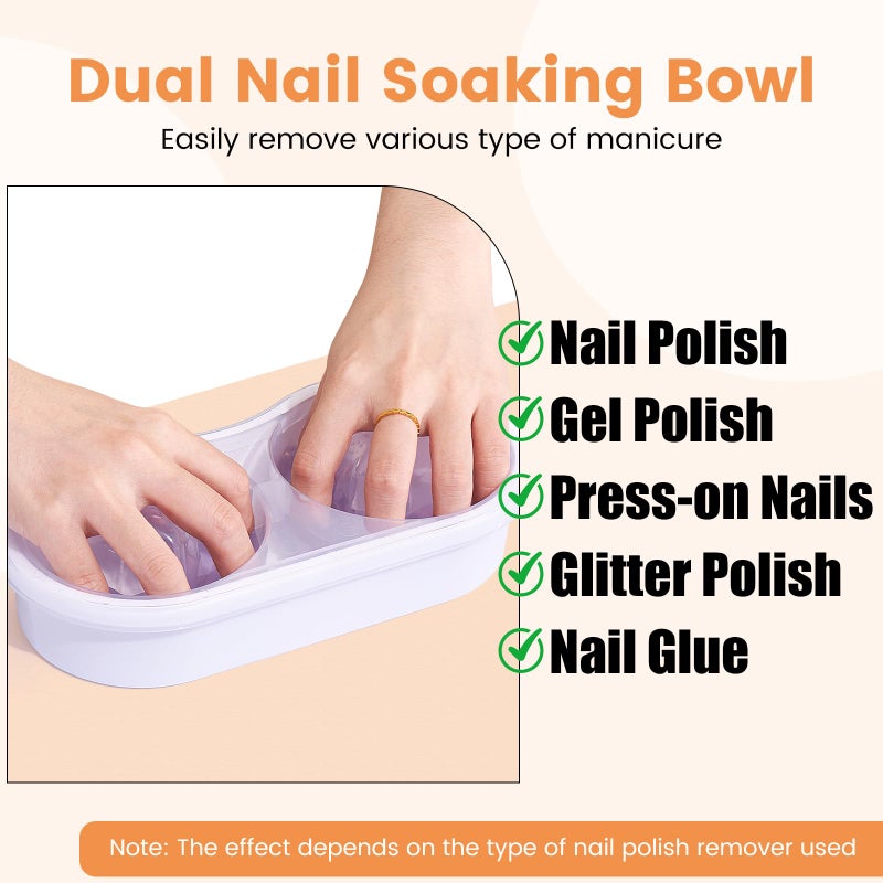 Wilfniee Dual Nail Soaking Bowl Acetone Proof: Soak Off Gel Nail Polish Dip Powder Remover Bowl- Cut the Soaking Time in Half Manicure Bowl for Salon Home (D2-White) - Image 4