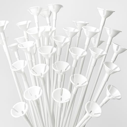 GIFTEXPRESS 60pcs 12 White Balloon Sticks Plastic Balloon Sticks with Cups for Birthday Party Wedding Anniversary Decorations - Image 1