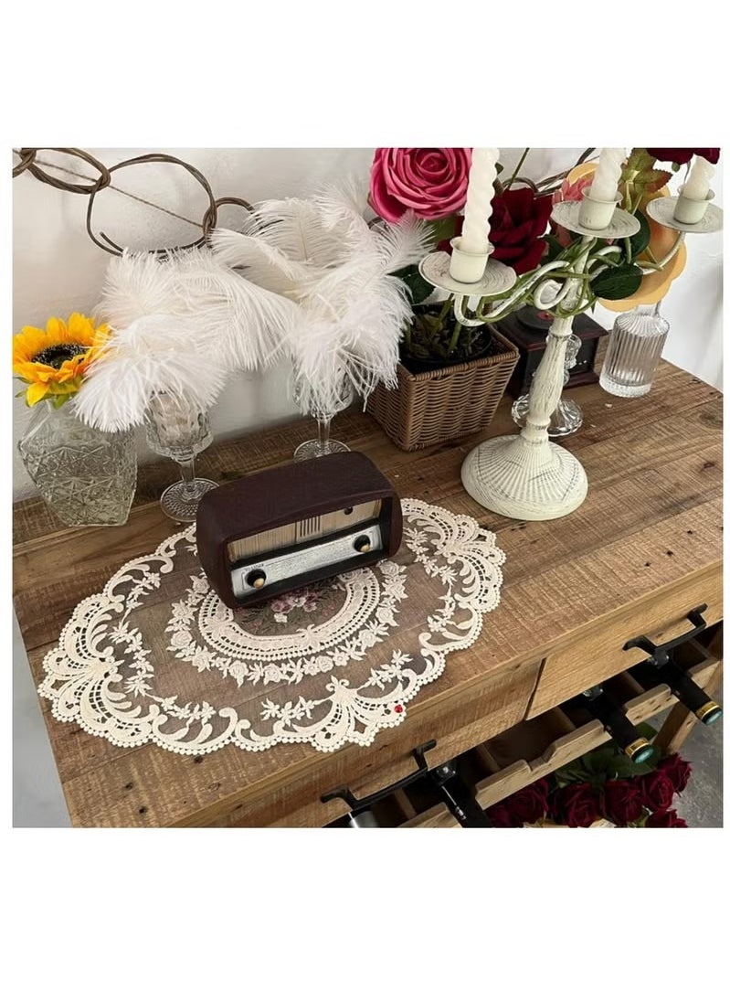 Generic Retro French Style Lace Placemats Fashionable Embroidered Cup Mat vase mat 12”x16”,Beige  - Image 3