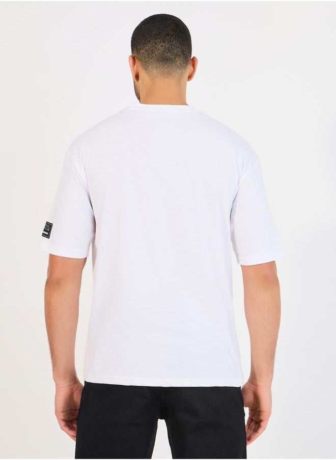 Styli Reindeer Graphic Oversized T-Shirt with Sleeve Badge  - Image 5