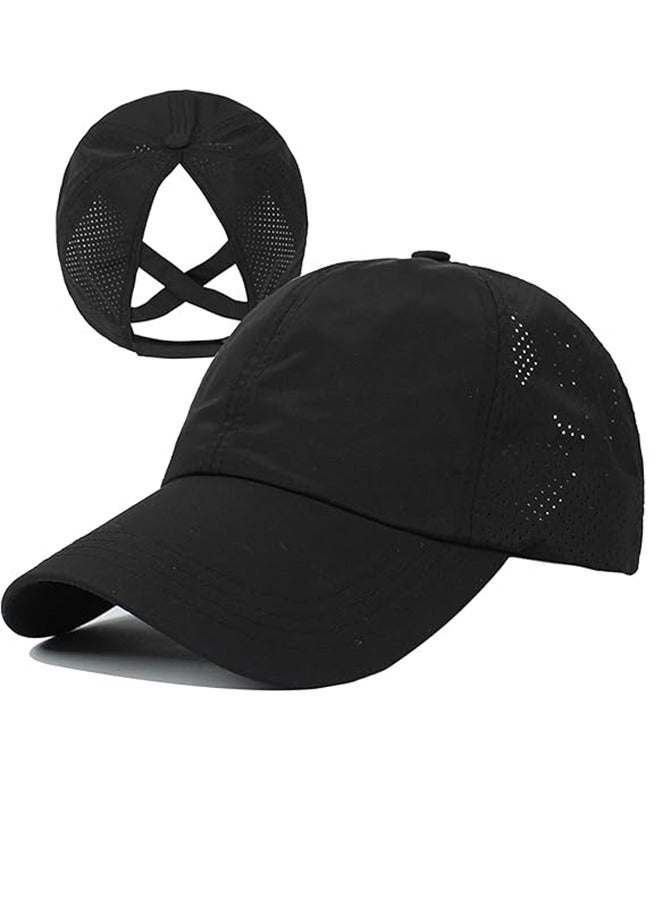 Women's Criss Cross Ponytail Baseball Cap Adjustable High Messy Bun Pony Hat Quick Dry Hat  - Image 1