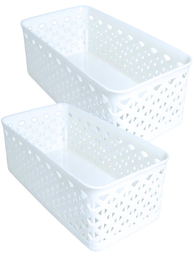 MORVI Libra -1 Multi-Purpose Plastic Storage Basket|Stackable Organizer Tokri For Home,Kitchen,Bathroom & Office|Ideal For Toys,Clothes,Cosmetics,Stationery|Set Of 2|White - Image 1