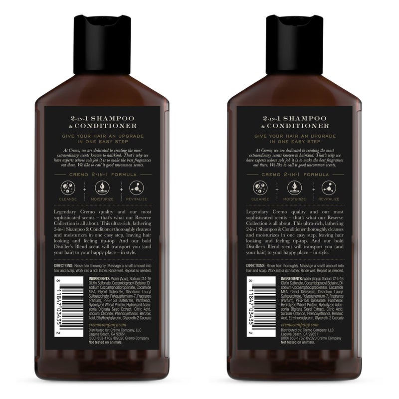 Cremo Distillerâ€™s Blend Reserve Collection Barber Grade 2-in-1 Shampoo & Conditioner, 16 Fl Oz (Pack of 2) - Image 4