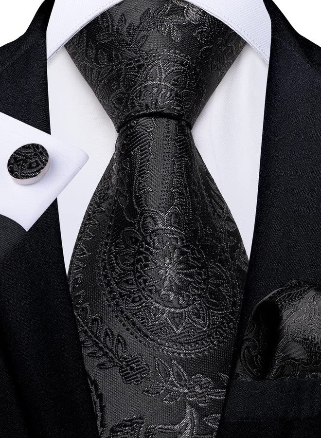 DiBanGu Silk Paisley Tie Set, Black Paisley, One size - Image 3