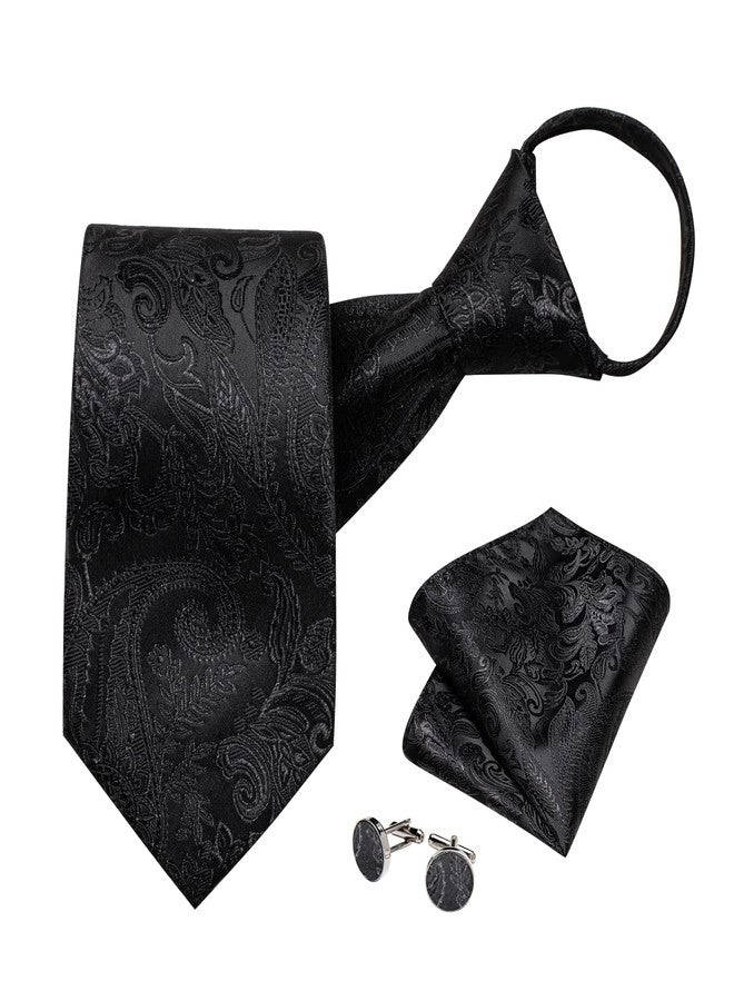 DiBanGu Silk Paisley Tie Set, Black Paisley, One size - Image 1