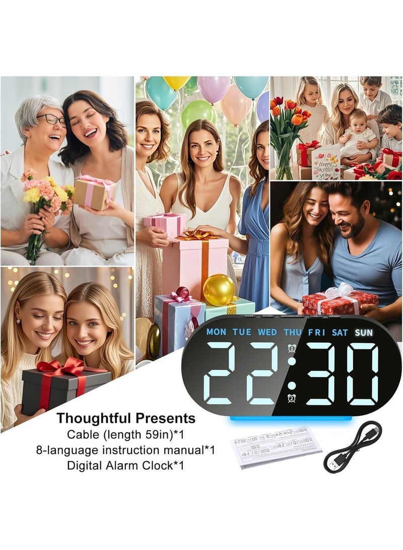 Aurrako 6.8'' Digital Alarm Clock, Necomi LED Digital Clock with Ambient Light, with Day/Date/Temperature / 12 / 24H / Dual Alarm/Snooze, Bedside Desk Table Clock, for Office Bedroom Kids Elderly - Image 3