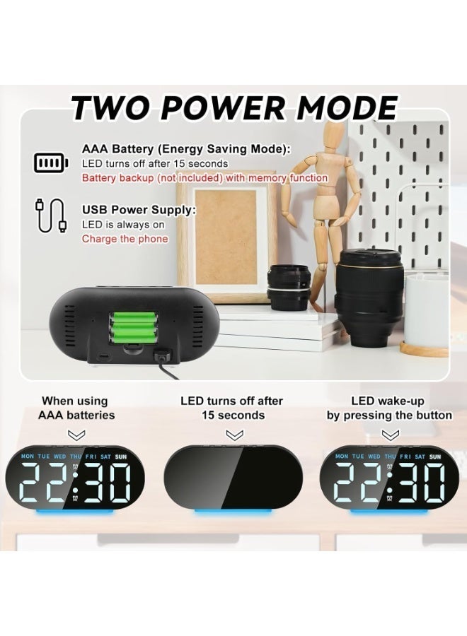 Aurrako 6.8'' Digital Alarm Clock, Necomi LED Digital Clock with Ambient Light, with Day/Date/Temperature / 12 / 24H / Dual Alarm/Snooze, Bedside Desk Table Clock, for Office Bedroom Kids Elderly - Image 2