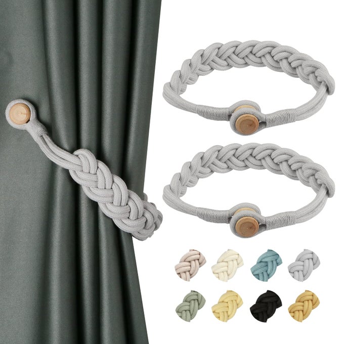 CURTAIN TIEBACKS MAGNETIC WOVEN CURTAIN HOLDBACK DRAPERY TIEBACK SILVER NEW 2PACK