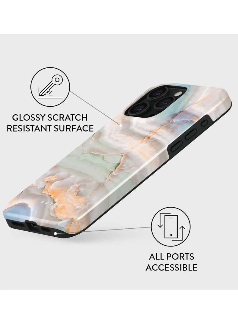 BURGA Luxury Gold Glitter Marble Phone Case Compatible with iPhone 15 Pro MAX  Double Layer Silicone Protective Case Ocean Waves Pastel Hues
