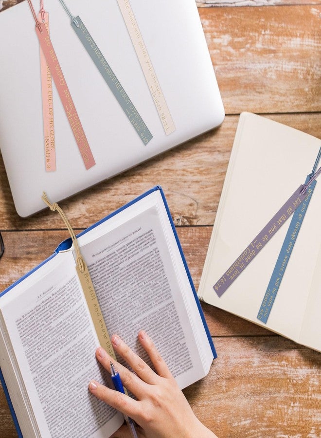 مجموعة سكاي جيم من 10 قطع من فواصل الكتب المسيحية للنساء، فواصل كتب جلدية مصنوعة يدوياً، هدايا مسيحية للنساء، محبات الكتب، قارئات، نوادي الكتب الكنسية (ألوان باستيل). - Image 5