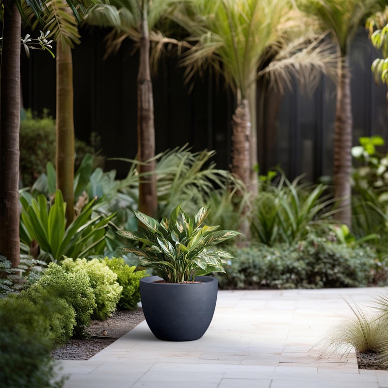 Kante 14.2 Inch Round Concrete Planter - Classic Large Indoor/Outdoor Plant Pot with Drainage Hole and Rubber Plug, Suitable for Gardens and Patios, Charcoal - Image 5