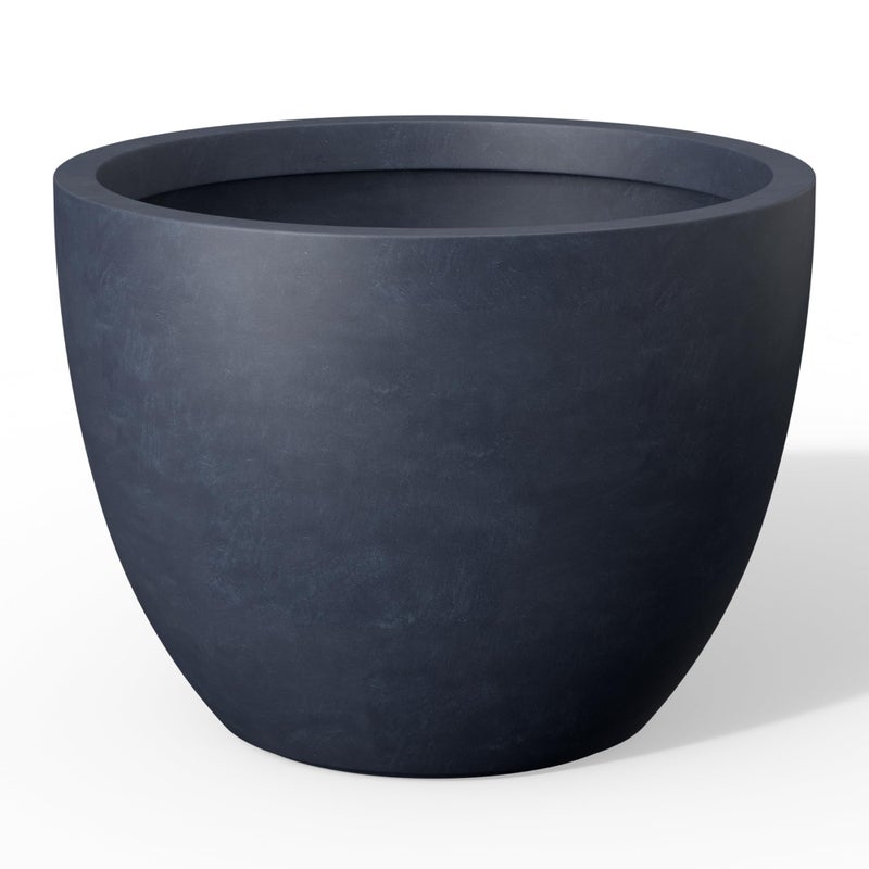 Kante 14.2 Inch Round Concrete Planter - Classic Large Indoor/Outdoor Plant Pot with Drainage Hole and Rubber Plug, Suitable for Gardens and Patios, Charcoal - Image 1