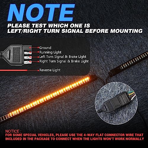 MICTUNING شريط إضاءة خلفي ثلاثي من MICTUNING مقاوم للماء مع إطار من الألمنيوم وقابس سهل التركيب - إشارة انعطاف متسلسلة باللون الكهرماني، ضوء فرامل/تشغيل أحمر، أضواء عكسية بيضاء لشاحنة البيك أب - Image 4