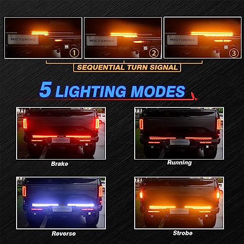 MICTUNING شريط إضاءة خلفي ثلاثي من MICTUNING مقاوم للماء مع إطار من الألمنيوم وقابس سهل التركيب - إشارة انعطاف متسلسلة باللون الكهرماني، ضوء فرامل/تشغيل أحمر، أضواء عكسية بيضاء لشاحنة البيك أب - Image 2