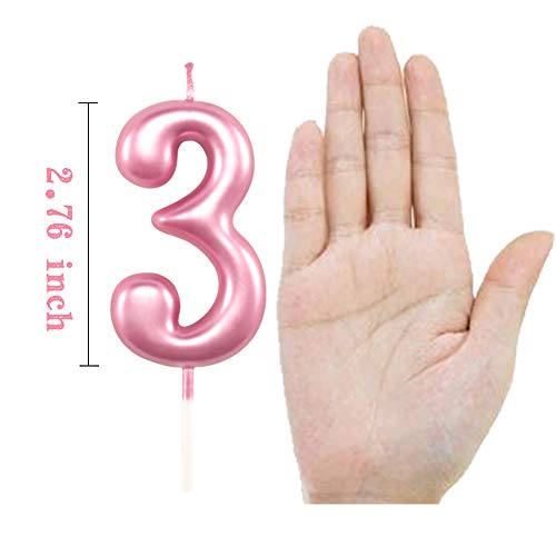 XNOVA 3rd Birthday Candle Three Years Pink Happy Birthday Number 3 Candles for Cake Topper Decoration for Party Kids Adults Numeral 30 23 37 33 13 - Image 2