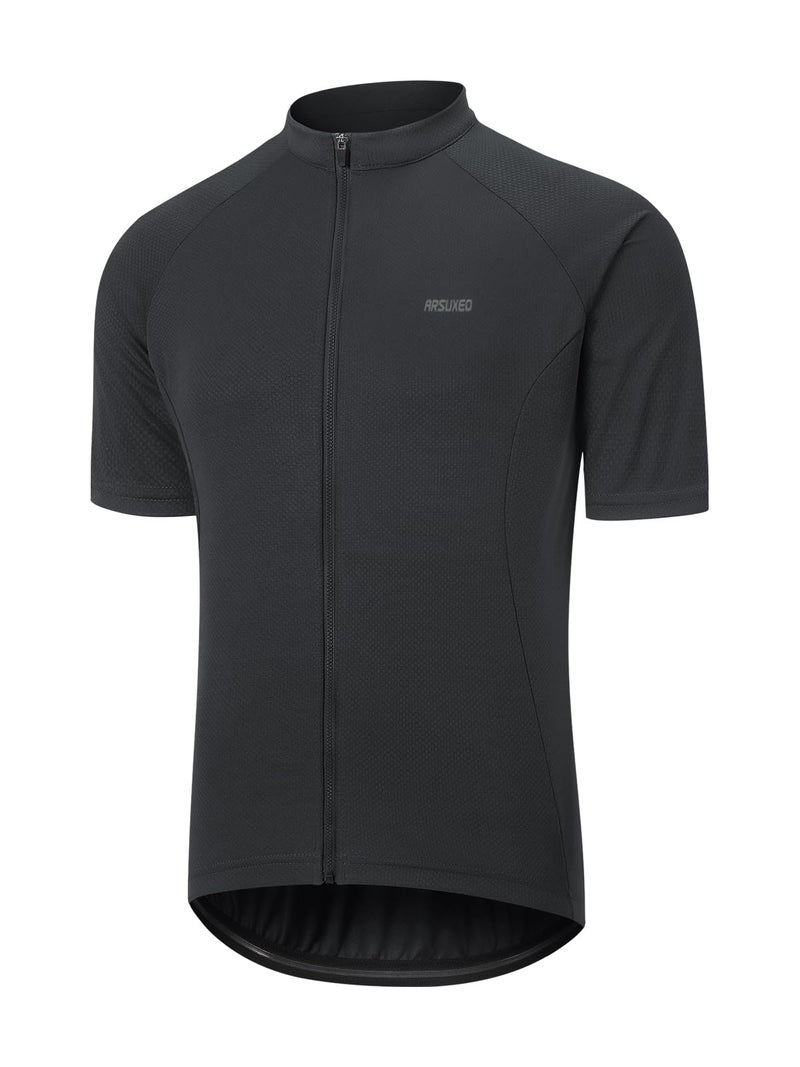 ARSUXEO Cycling Jersey Men Short Sleeves Ultra-Comfortable Road Bike Jersey Biking Bicycle Shirt Black Medium - Image 1