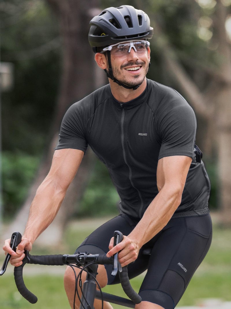 ARSUXEO Cycling Jersey Men Short Sleeves Ultra-Comfortable Road Bike Jersey Biking Bicycle Shirt Black Medium - Image 2