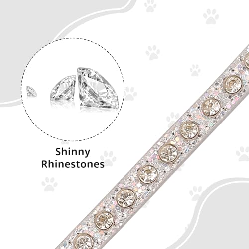 HOWWFALY Pet Bling Accessories Cat and Dog Rhinestone Collar PU Leather Adjustable Collar (Extra Small, Silver) - Image 4