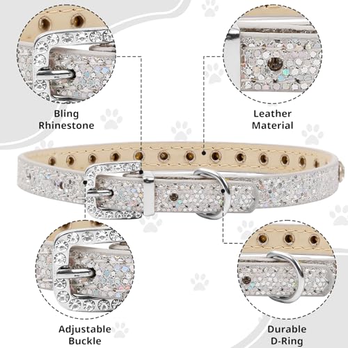 HOWWFALY Pet Bling Accessories Cat and Dog Rhinestone Collar PU Leather Adjustable Collar (Extra Small, Silver) - Image 5