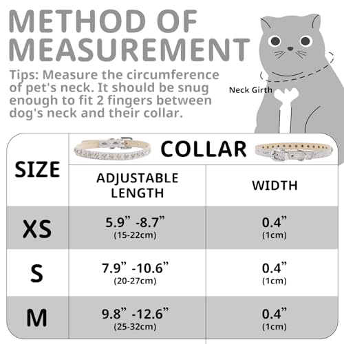 HOWWFALY Pet Bling Accessories Cat and Dog Rhinestone Collar PU Leather Adjustable Collar (Extra Small, Silver) - Image 2