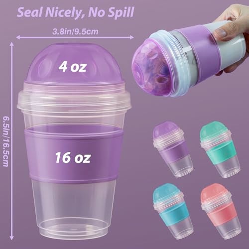 Freshmage 4 Pack 20 oz Yogurt Parfait Cups with Lids, Reusable Overnight Oats Containers with Lids, Folding Spoons and Topping Compartment for Breakfast to Go - Image 3