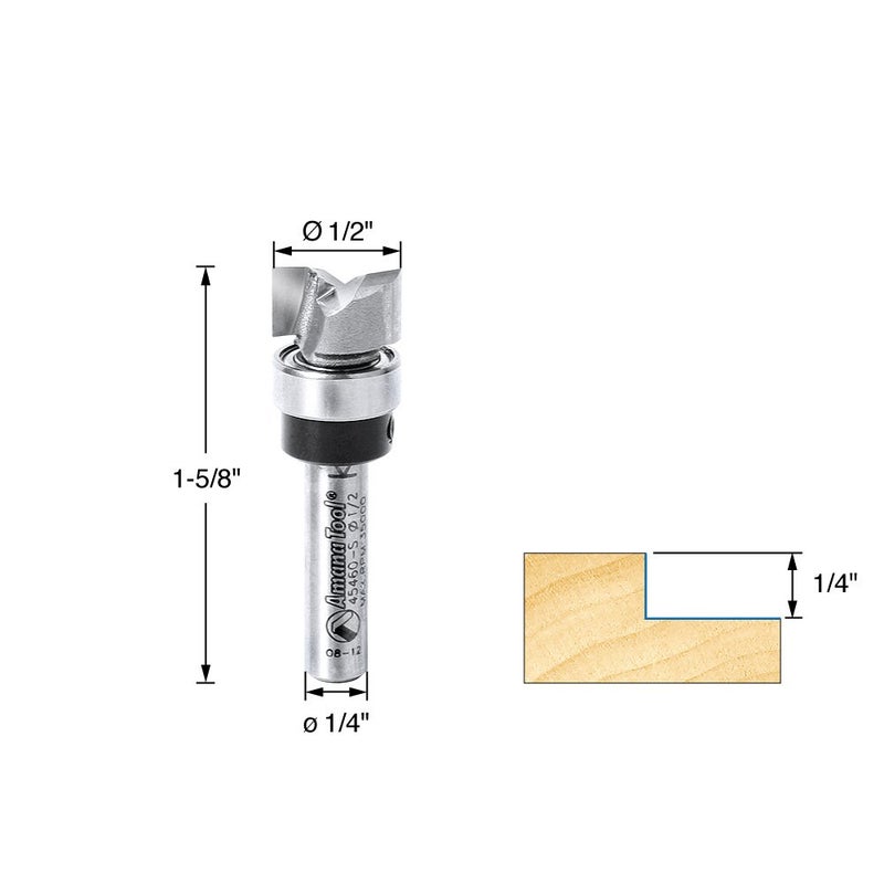 Amana Tool - 45460-S Carbide Tipped Flush Trim Plunge Template 1/2 Dia x 1/4" Sh - Image 2