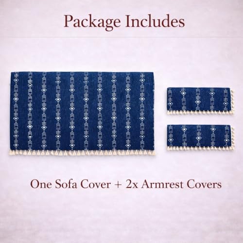 STITCHNEST Chenille Printed Sofa Cover 3 Seater with 2 Hand Rest Covers – Washable Blue Sofa Cover with Tassels – Durable Premium Fabric – Stylish Sofa Protector for Living Room & Furniture Decor - Image 2