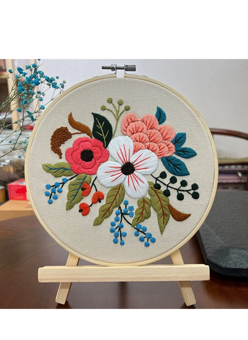 Generic 4 Pack DIY Stamped Embroidery Kit For Starter Flowers Pattern Embroidery Cloth Color Threads Tools Kit 20x20cm  - Image 2