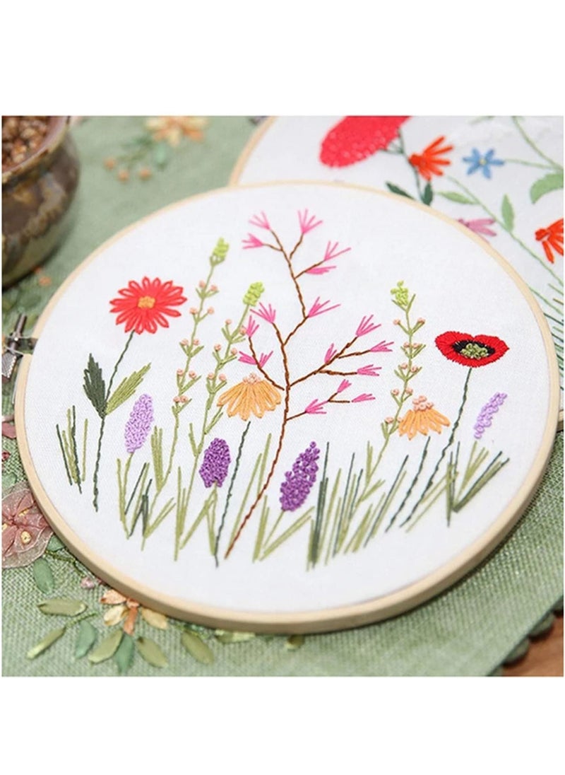 Generic 4 Pack DIY Stamped Embroidery Kit For Starter Flowers Pattern Embroidery Cloth Color Threads Tools Kit 20x20cm  - Image 3
