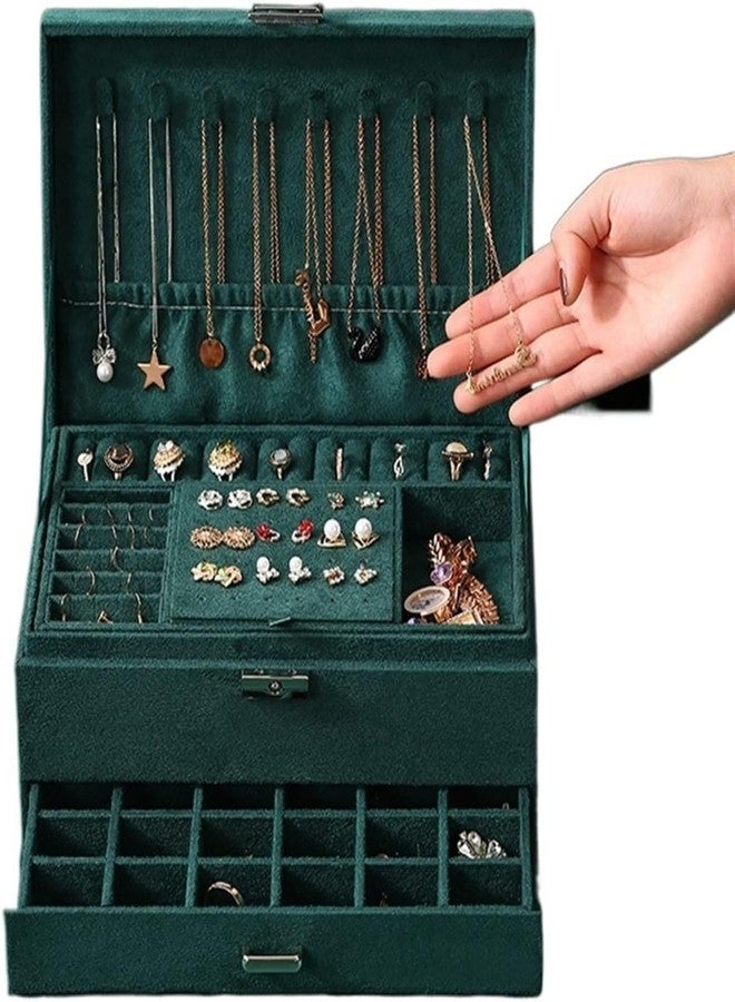 Nilzone Jewelry Organizer Fancy Drawer Box Jewelry Leather Watch Bracelet Box Jewelry Storage Box Case Travel jewelry Box For Women/Girls (2 Layer Green Jewellry Box) - Image 1