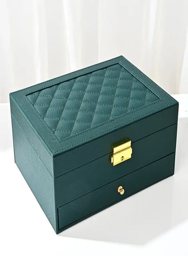 Nilzone Jewelry Organizer Fancy Drawer Box Jewelry Leather Watch Bracelet Box Jewelry Storage Box Case Travel jewelry Box For Women/Girls (2 Layer Green Jewellry Box) - Image 5