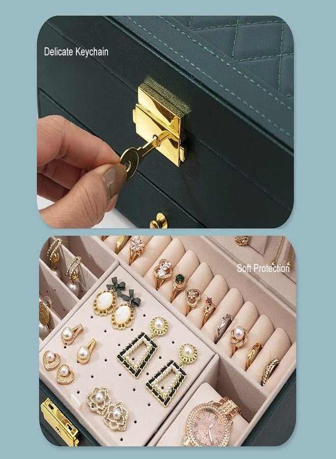 Nilzone Jewelry Organizer Fancy Drawer Box Jewelry Leather Watch Bracelet Box Jewelry Storage Box Case Travel jewelry Box For Women/Girls (2 Layer Green Jewellry Box) - Image 2