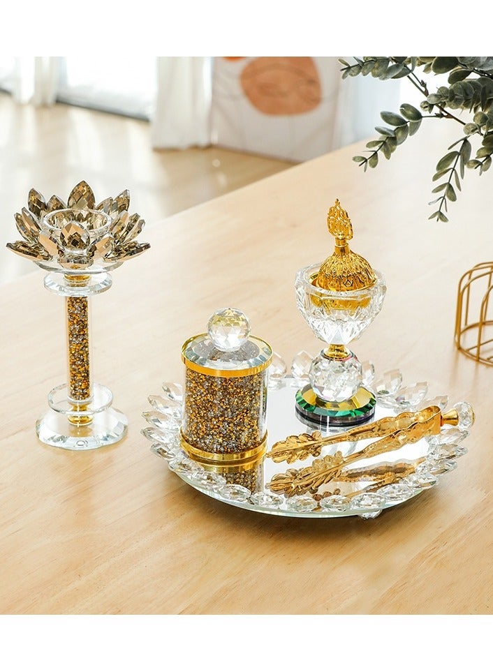مجموعة مذبحة عود ذهبية رائعة باللوتس الكريستالي – ديكور استحضار رائحة شامل للمنزل - Image 3