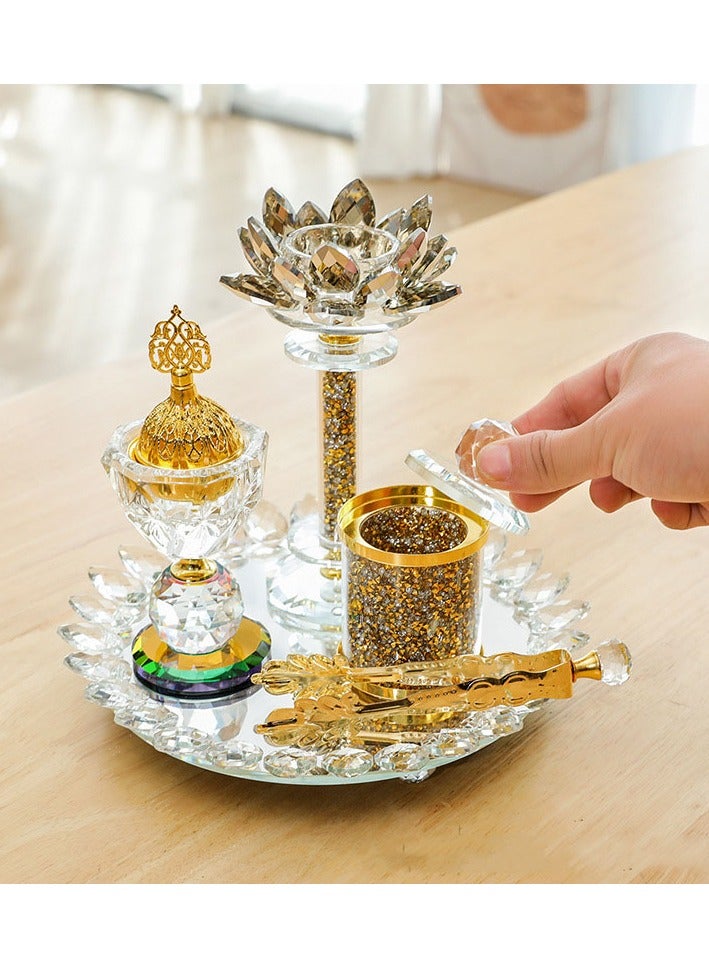 مجموعة مذبحة عود ذهبية رائعة باللوتس الكريستالي – ديكور استحضار رائحة شامل للمنزل - Image 4