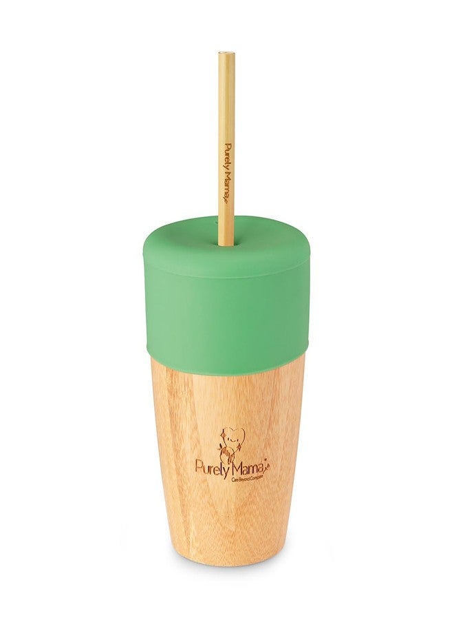 PURELY MAMA Bamboo Sippy Cup with Straw | Spill-Resistant Training Cup | BPA-Free Silicone Lid | Eco-Friendly Bamboo Fiber Drinkware | Lightweight & Durable | 200 ml (Green) - Image 1
