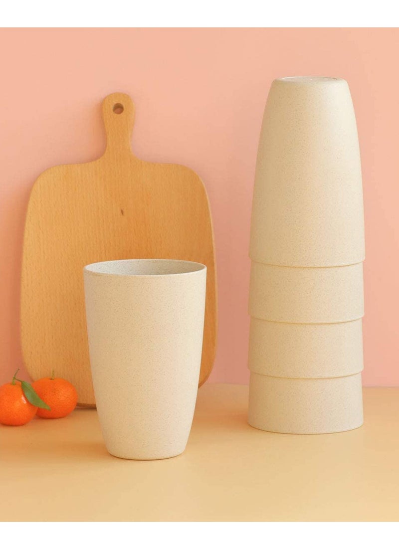 SYOSI Wheat Straw Unbreakable Cup (12 oz) - Reusable Drinking Glasses Set of 5 - Dishwasher Safe - Great for Kids Children Toddler  Adult - BPA Free  Eco-Friendly(Beige) - Image 2