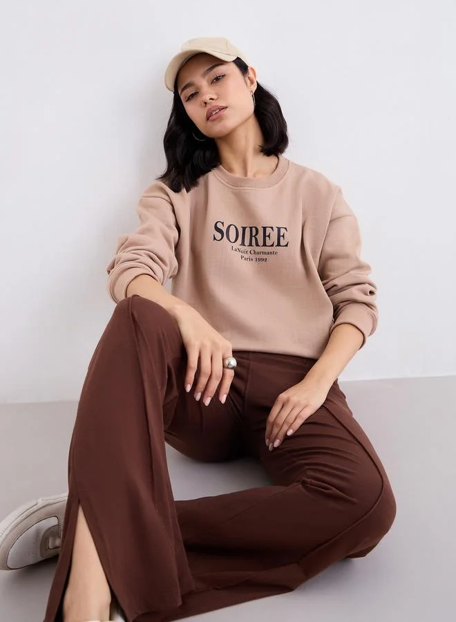 Brown Flared Knit Trousers
