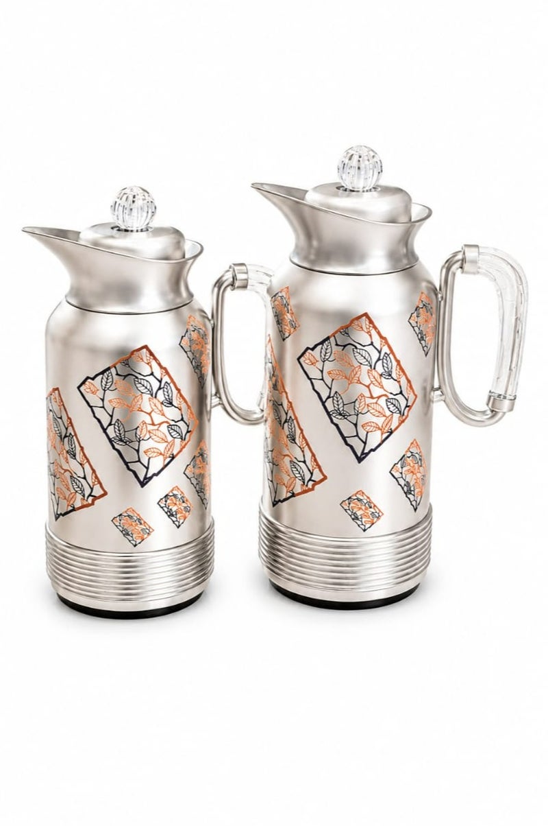 Radin Luxury Arabic Thermos Flask Set 2PCS – Tea & Coffee Vacuum Flask Set – Stainless Steel Outside, Glass Inner – Hot & Cold Serving - Image 1