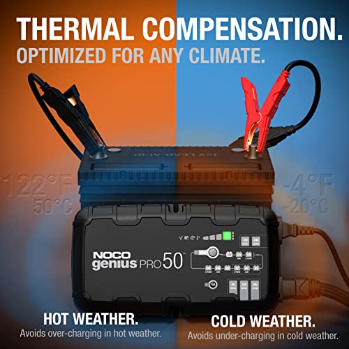 NOCO GENIUSPRO50: شاحن بطارية ذكي محترف 50A 6V/12V/24V – مثبت، مزيل الكبريتات ومصدر طاقة مع حماية من الشحن الزائد وتعويض حراري – للبطاريات الرصاصية والليثيوم - Image 4