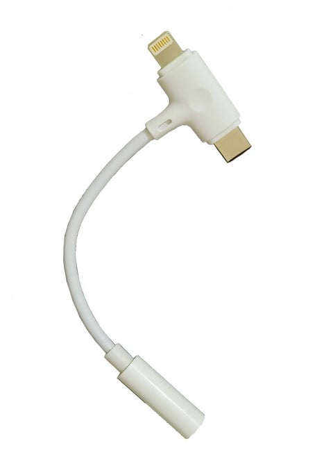 2 In 1 Adapter 3.5mm to usb-c/ios Earphone  Audio Convertor Digital Adapter  For IPhone Android devices - white